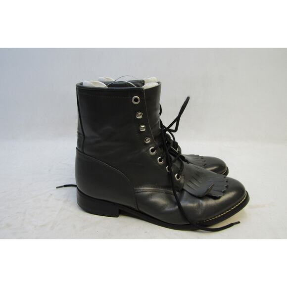 JUSTIN Mens Size 6 D Gray Leather Lace up Kilt Roper Western Cowboy Boots main image 4
